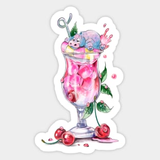 Cute Hippo and Fruit Cocktail Sticker